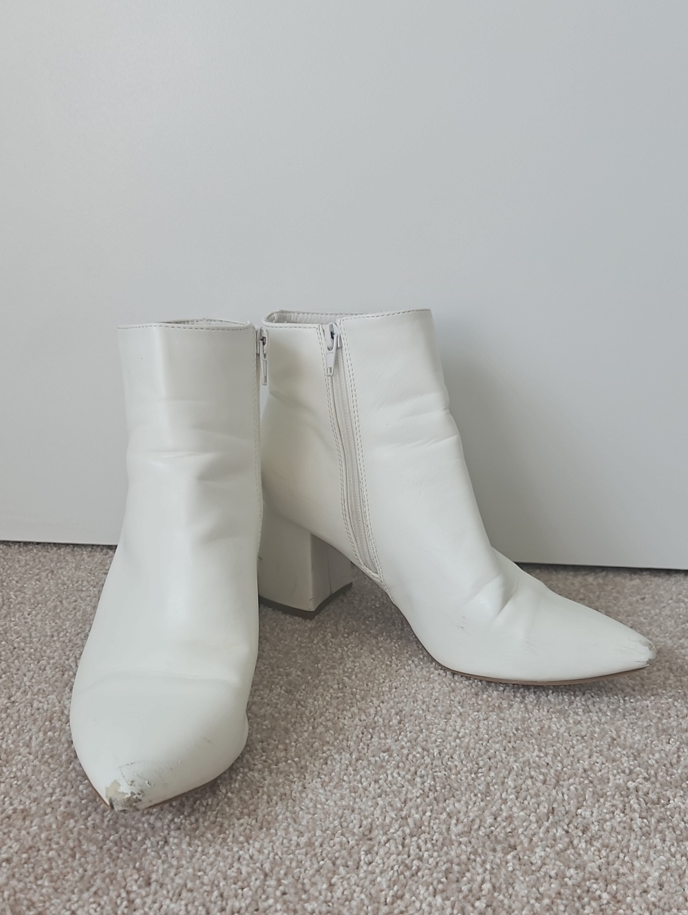 White Women's Ankle Boots with Block Heel